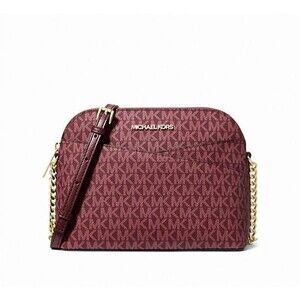 New Michael Kors Jet Set Travel Medium Logo Dome Crossbody Bag Oxblood